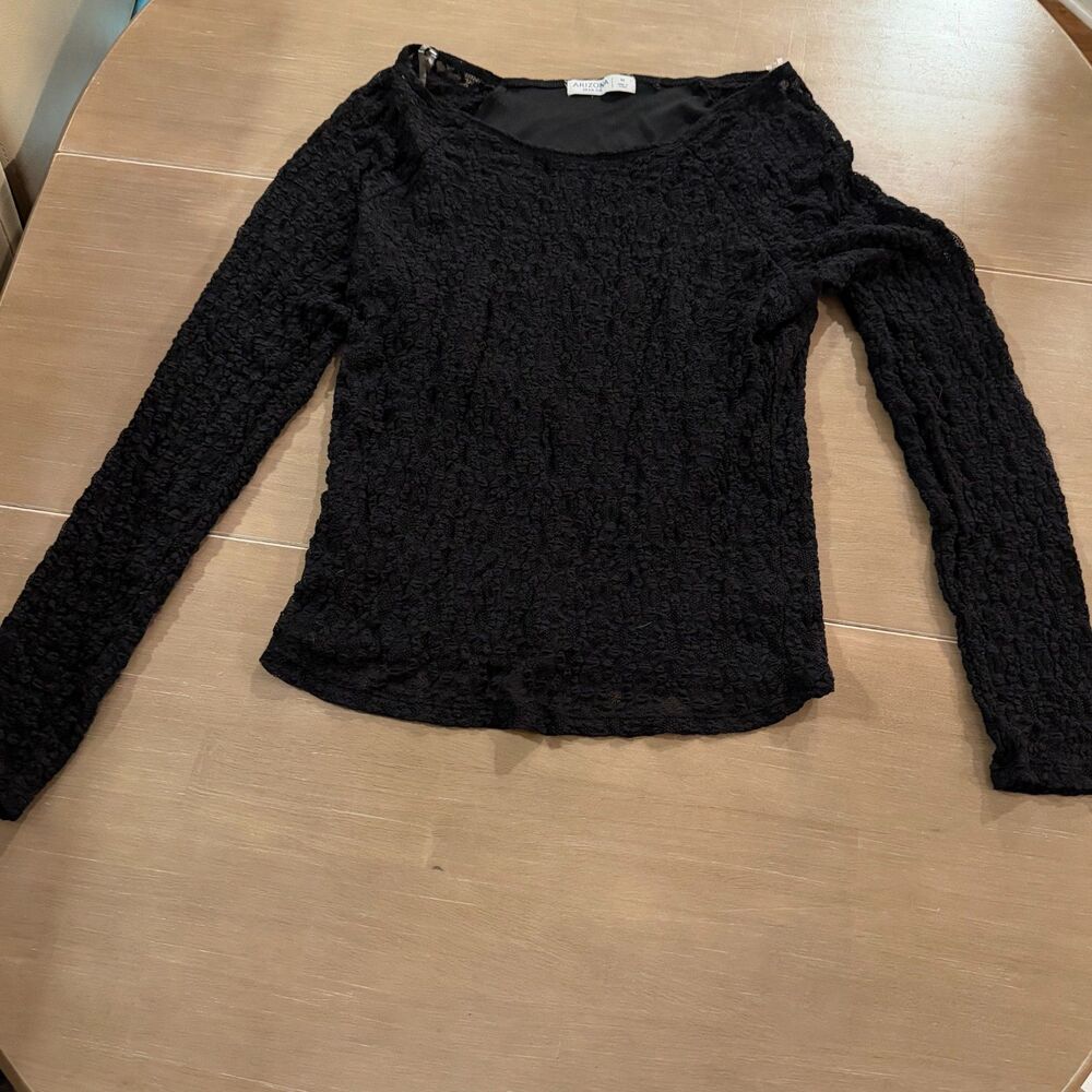Arizona Jean Co Black Floral Lace Long Sleeve Top Women’s M Sheer Lined
